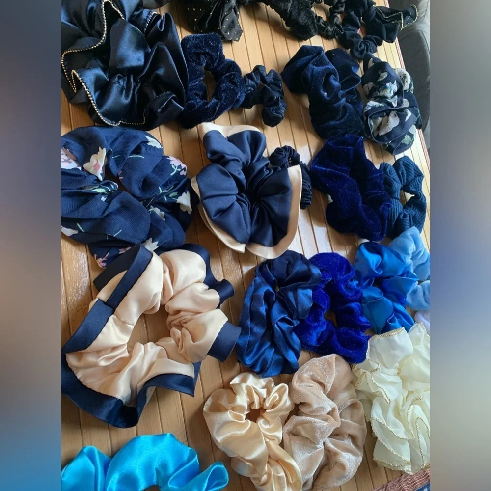 Cool Toned Blue Color Vibes Hair Scrunchies 25pc Set
